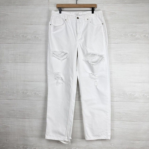 Good American Jeans 14/32 Waist 35‎ Good 90s Loose Fit Ripped Straight Leg White - Picture 16 of 16